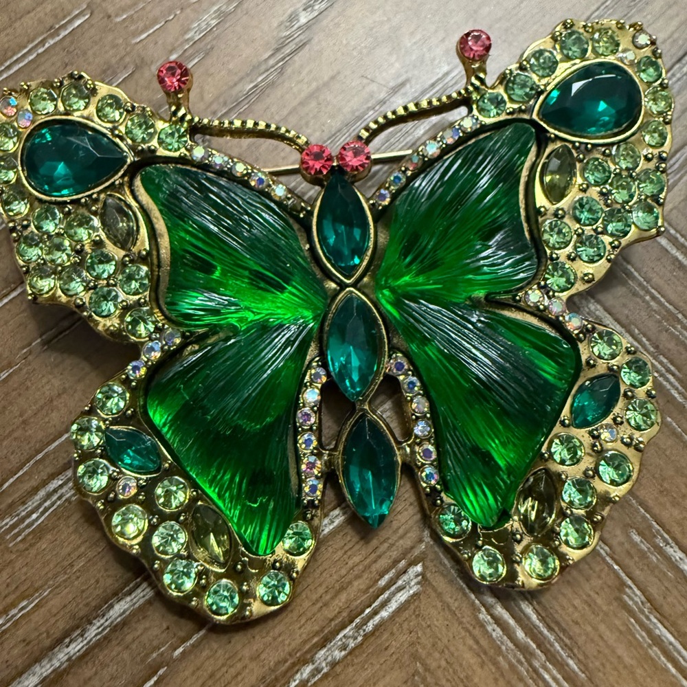 Green and Gold Butterfly Brooch